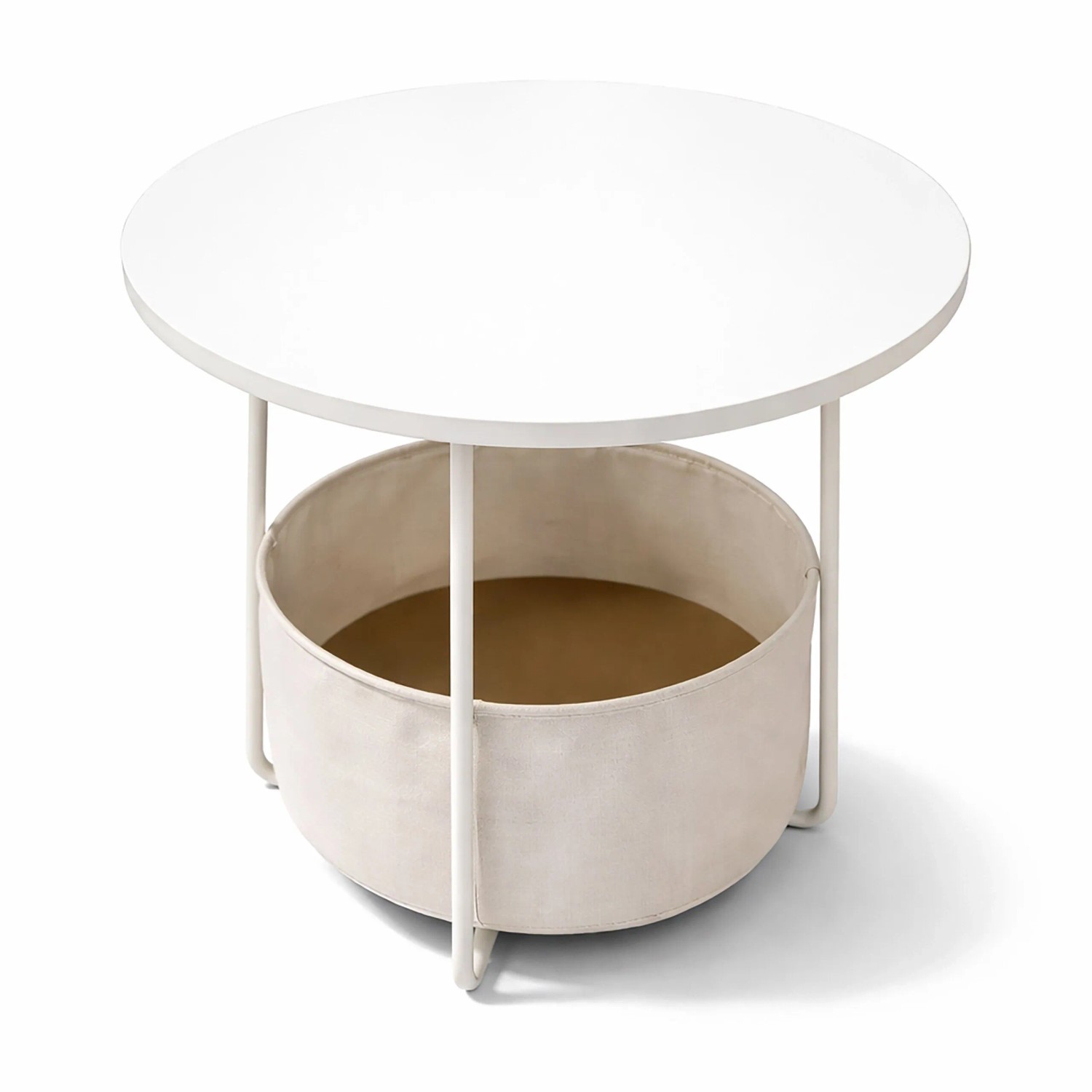 Relaxdays Beistelltisch Metall MDF Naturbeige Cremeweiß Mit Korb 50 cm x 45 cm