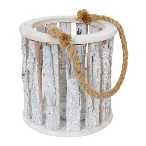 Windlicht aus Holz, 36cm hoch, mit Glaseinsatz und Juteseil als Henkel, für stimmungsvolle Weihnachtsdekoration.