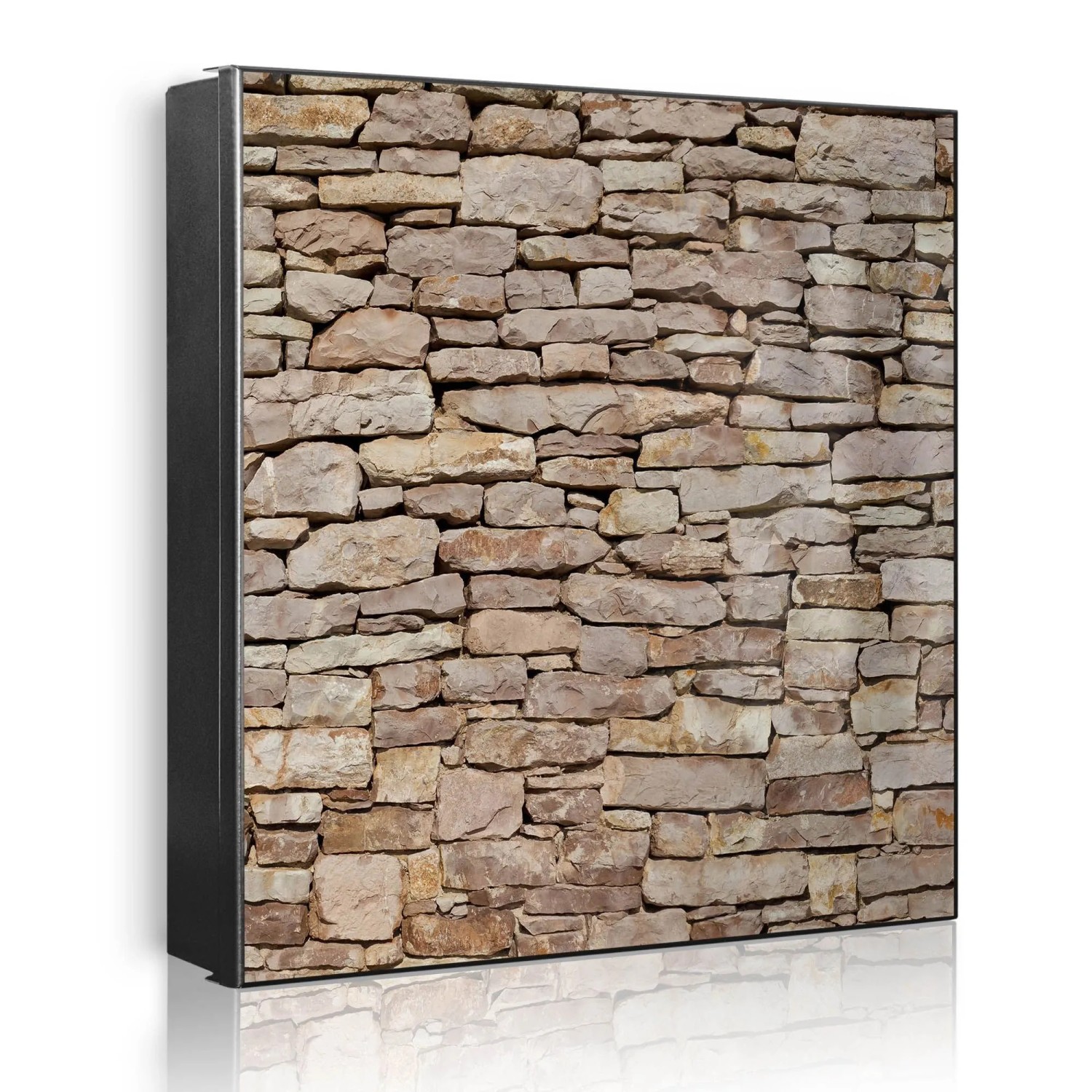 Banjado Großer Schlüsselkasten Metall 30x30cm Schwarz Scharnier Rechts 32 Haken Beschreibbar Magnetisch Motiv Stadtmauer