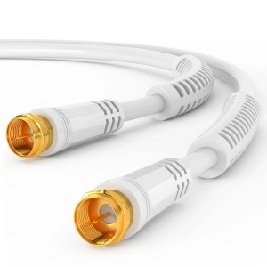 Weißes 3.5m SAT Kabel, 4-fach geschirmt, mit vergoldeten F-Steckern für TV und SAT-Anlagen.