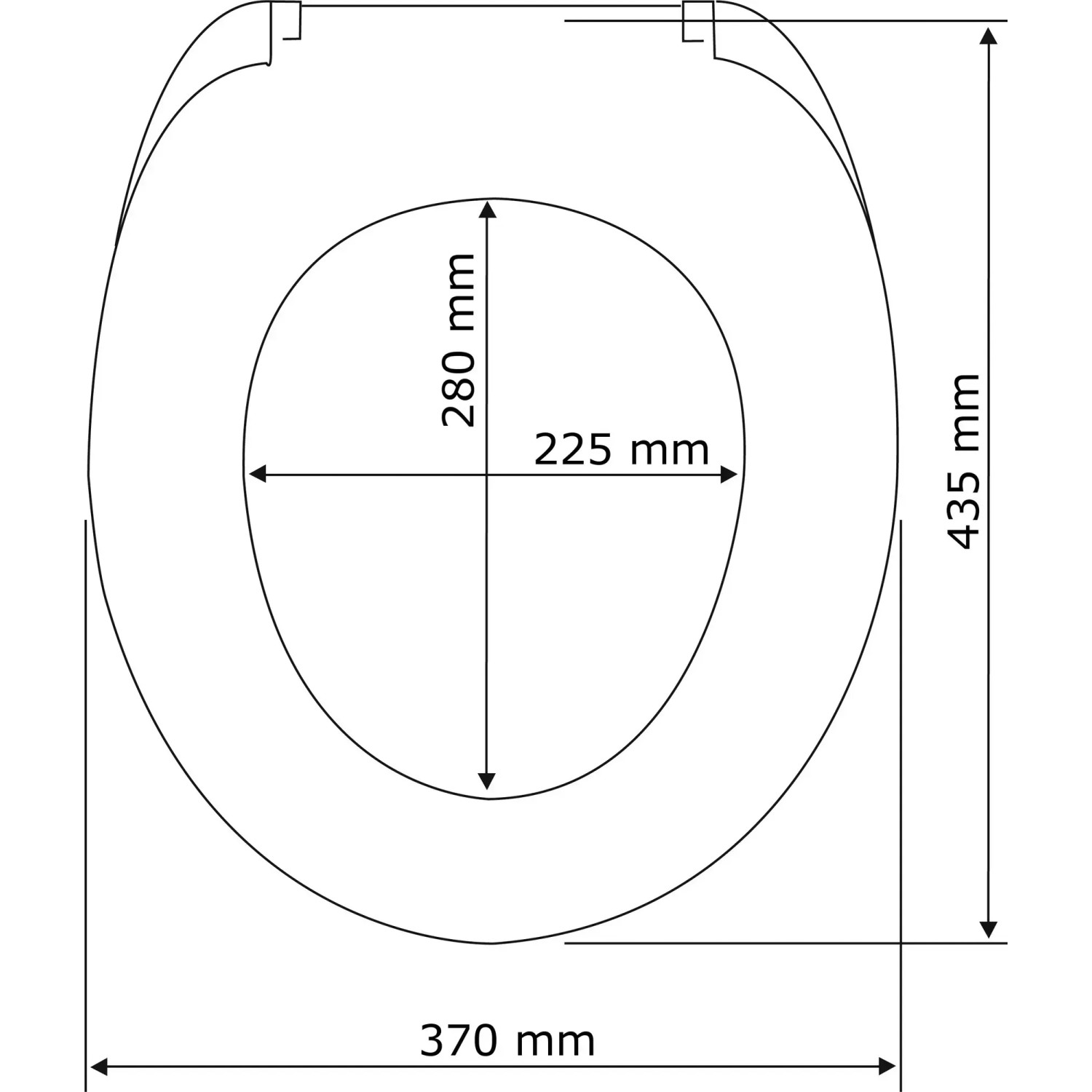 Technische Zeichnung WC-Sitz Fish von Wenko mit Maßen.