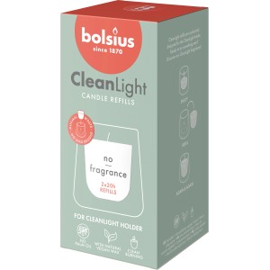 Bolsius Cleanlight Nachfüller, 2 weiße Kerzen ohne Duft im Karton.