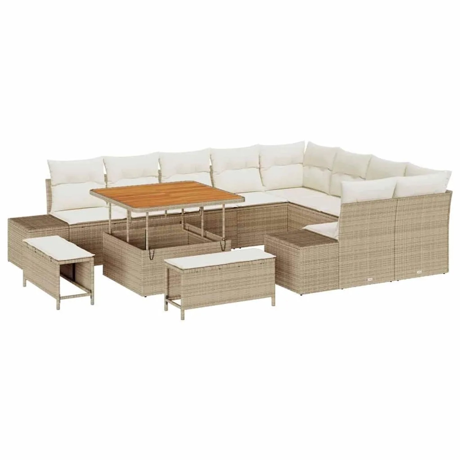 vidaXL Gartensofa-set mit Kissen mit Speicher 12-Tlg Beige Poly-Rattan 3364766