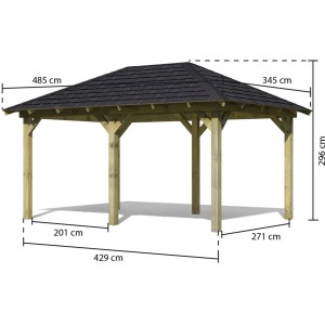 Karibu Pavillon Bever 4 Set mit schwarzen Schindeln, kesseldruckimprägniert, 429x289x296 cm.