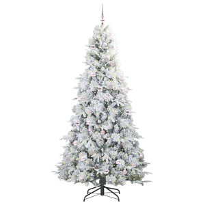 Geschmückter, künstlicher, grüner Weihnachtsbaum (240 cm) mit LED-Lichtern und Kugeln von vidaXL.