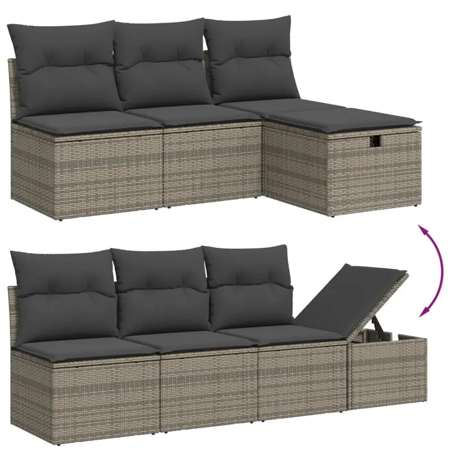 Graue 8-tlg. vidaXL Garten-Sofagarnitur aus Polyrattan mit Kissen. Gartenmöbel für Terrasse und Garten.