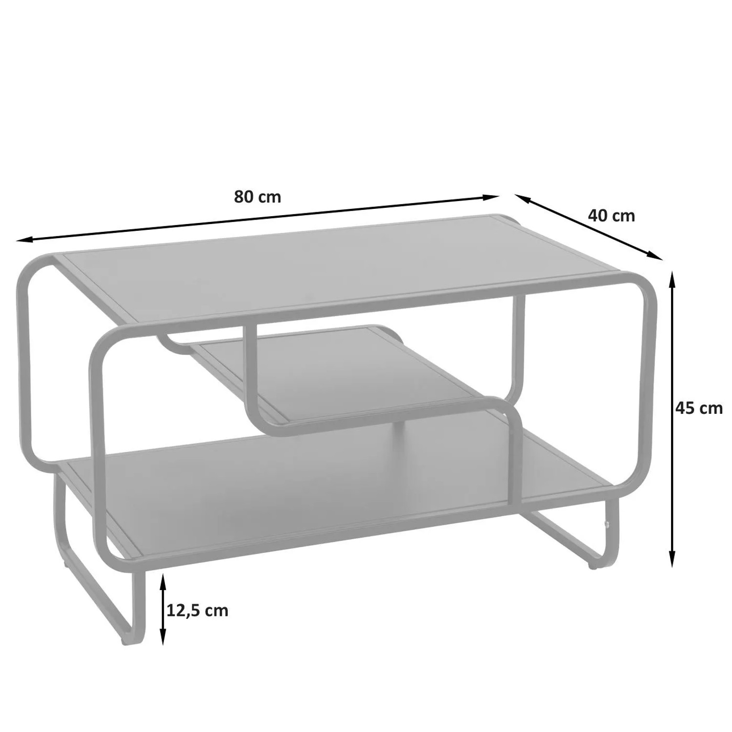 MCW Couchtisch O49 Industrial 3 Ablagen Metall 45x80x40cm Schwarz