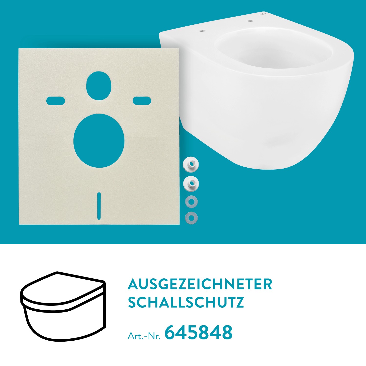 baliv Wand WC-Set Sunderland, Tiefspüler in Weiß mit Schallschutz und Montagezubehör.