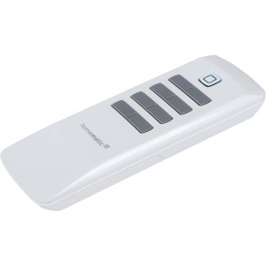 Weiße Homematic IP Fernbedienung mit 8 grauen Tasten für Smart Home Hausautomation.