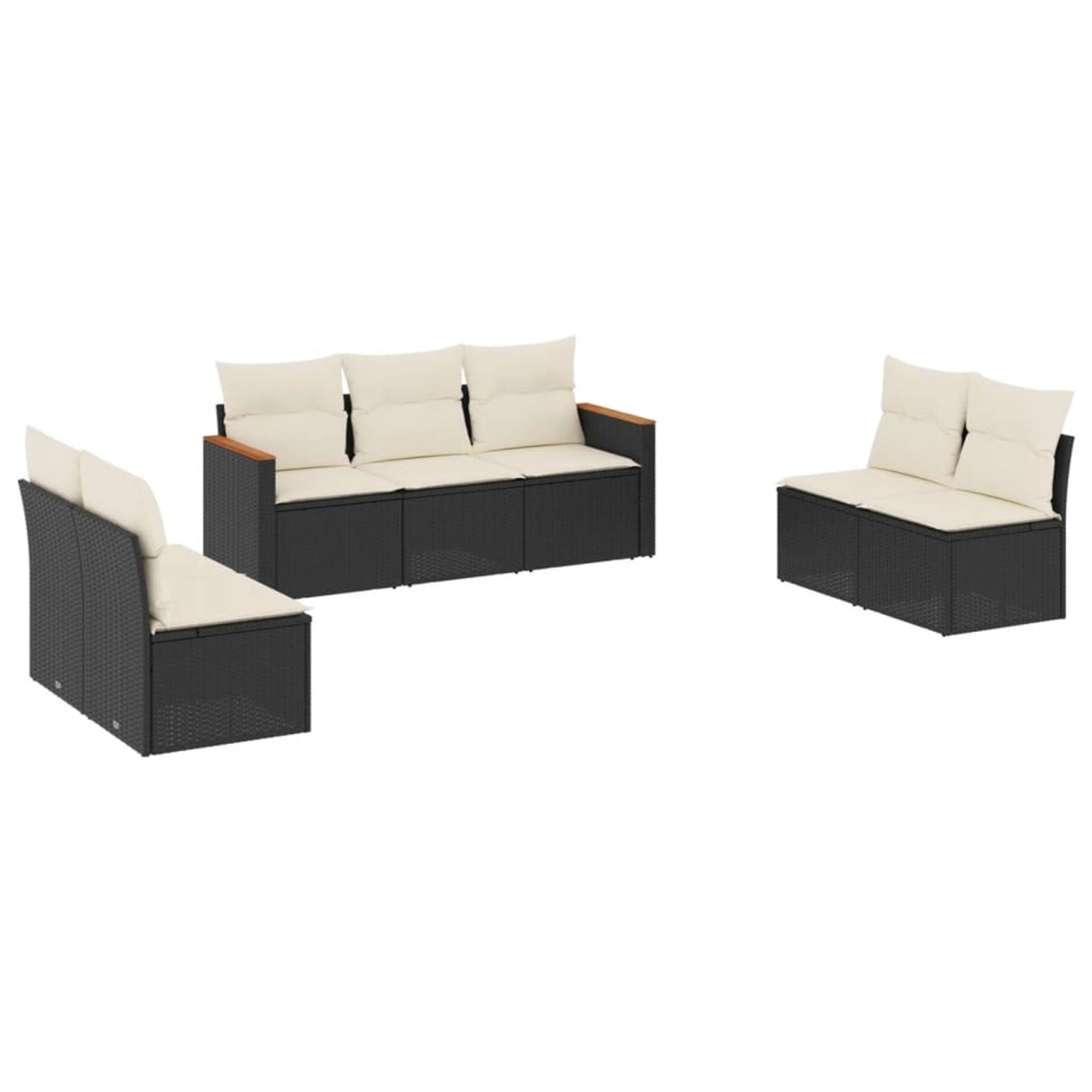 vidaXL 7-Tlg Garten-Sofagarnitur mit Kissen Schwarz Poly Rattan 3258276 günstig online kaufen