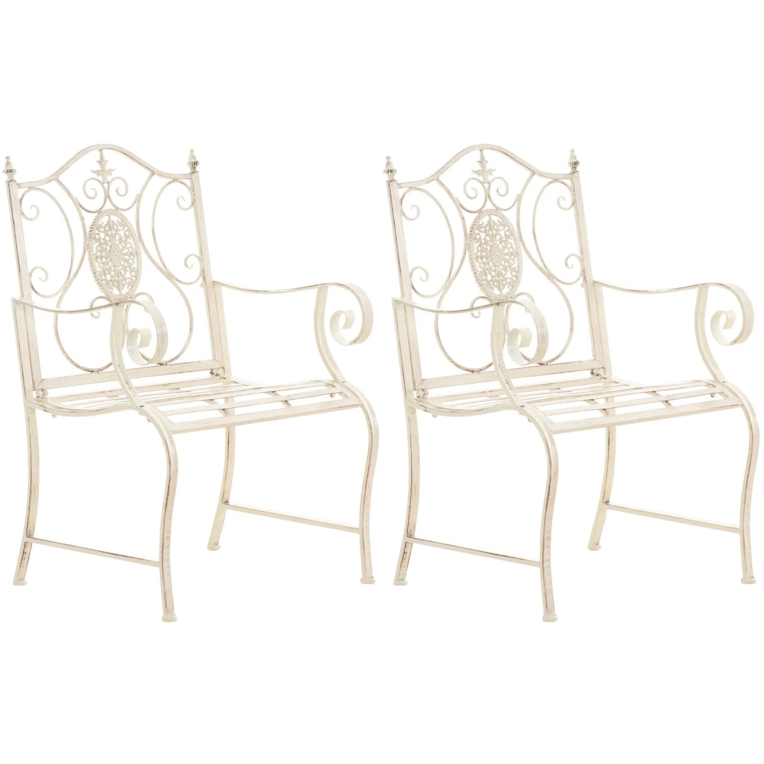 DELUKE 2er Set Gartenstühle AUSTIN Metall Antik-creme 62x53x94cm Balkonstuhl Terrasse Garten