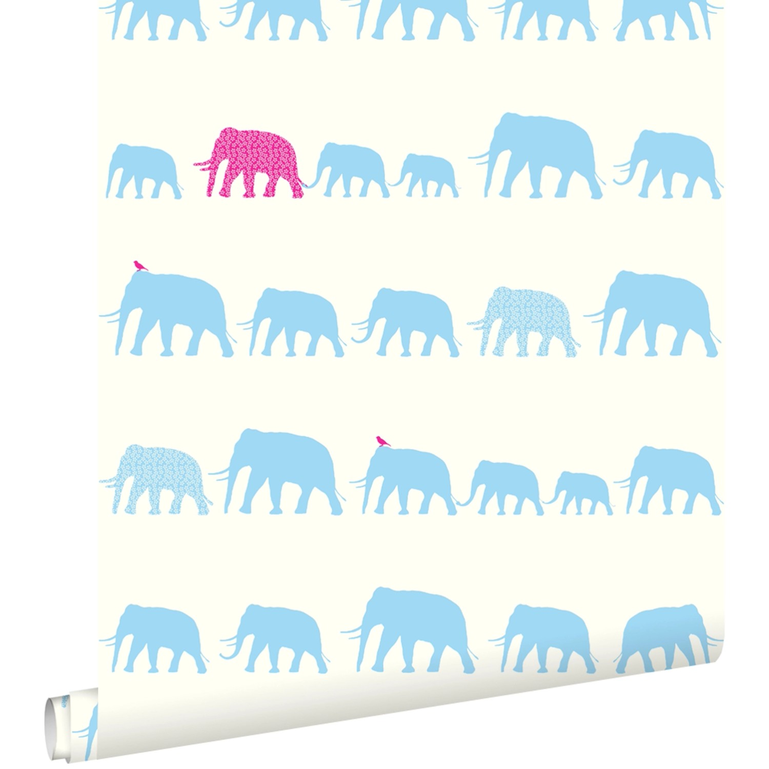 ESTAhome Tapete Elefanten Türkis und Rosa 53 cm x 10.05 m günstig online kaufen