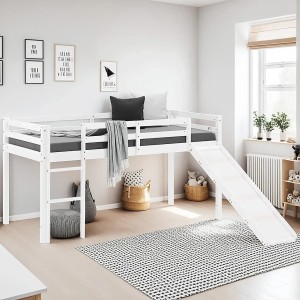 Homestyle4u Kinderbett 90x200 mit Lattenrost Matratze und Rutsche in Weiß 2255