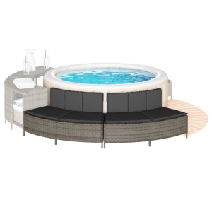 vidaXL Whirlpool-Bänke mit Auflagen 2 Stk Grau Poly Rattan 365617