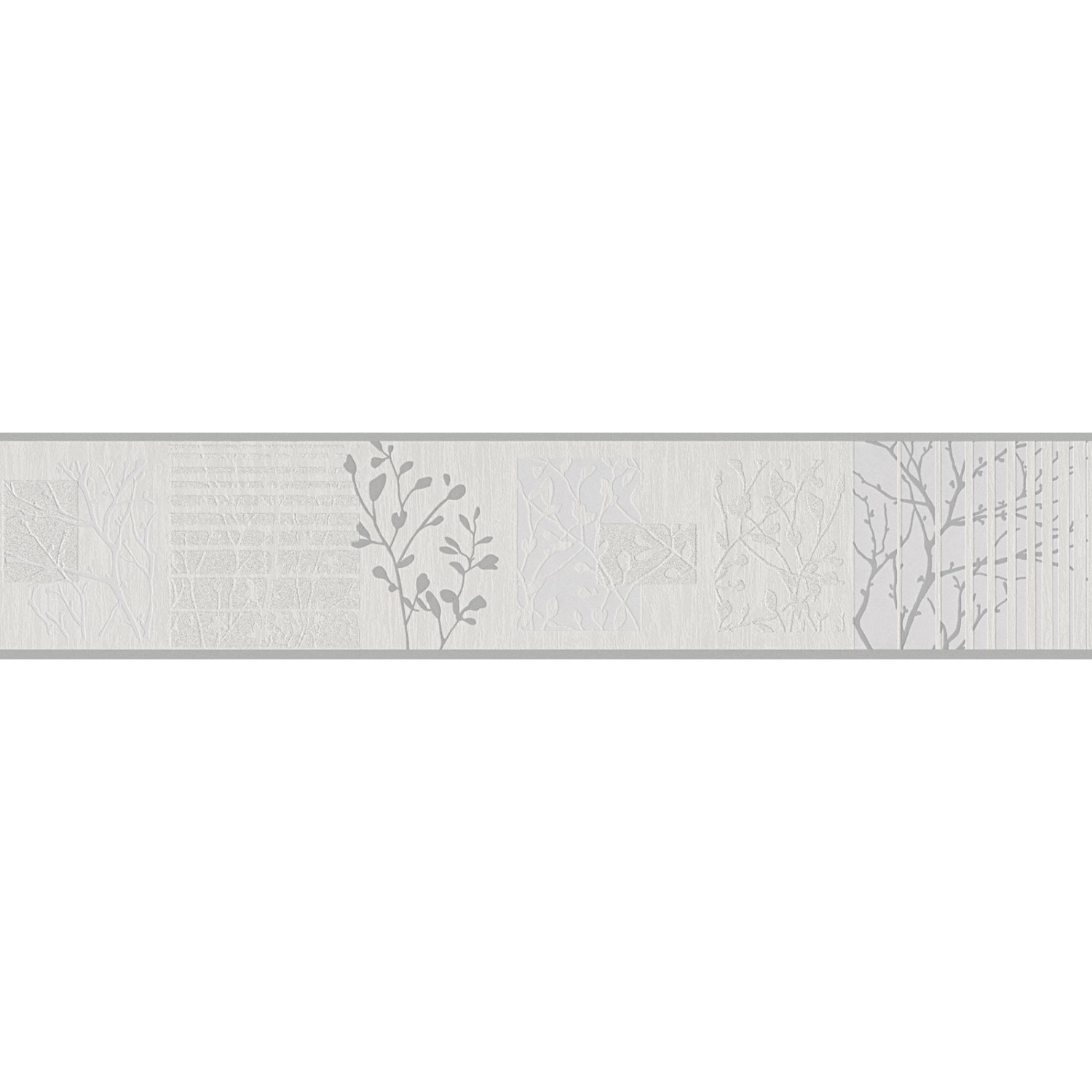 Bricoflor Hellgraue Tapeten Bordüre mit Baum Muster Moderne Tapetenborte für Schlafzimmer und Flur Graue Tapetenbordüre 