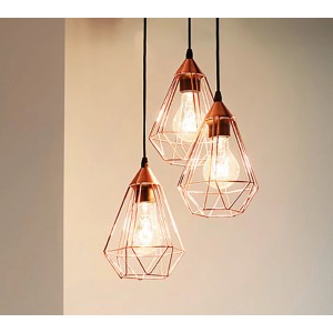 Eglo Tarbes Pendelleuchte, 3-flammig, Kupferfarben, im Vintage-Design.