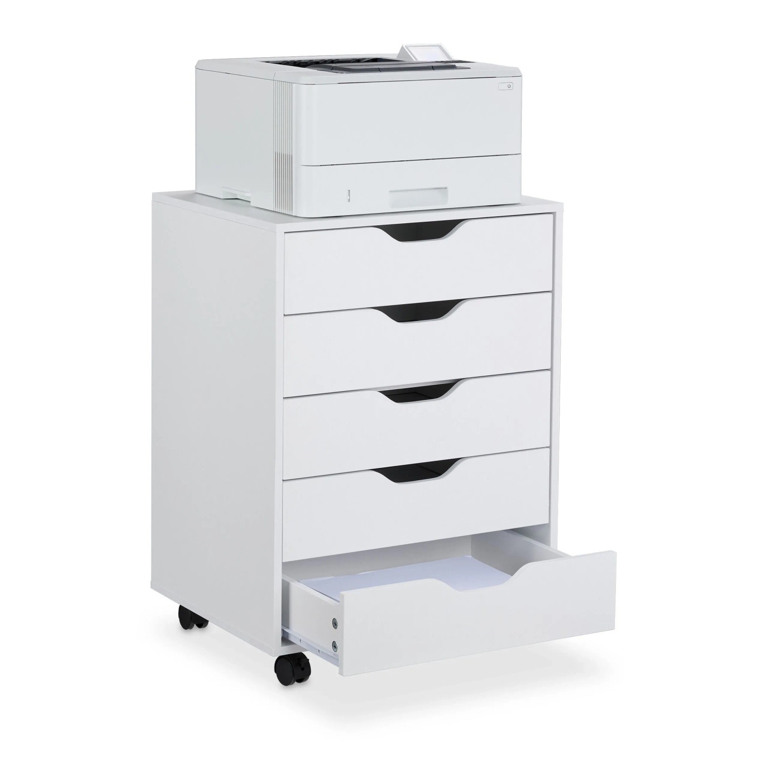 Relaxdays Rollcontainer Holzwerkstoff Kunststoff Weiß Rollbar mit 5 Schubladen 66,5 cm x 48 cm x 39,5 cm 17,7 kg