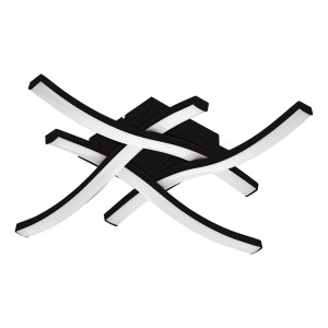 Moderne LED-Wandleuchte Cabezas-E von Eglo, 7,5x40 cm, schwarz, mit geschwungenen Leuchtprofilen.