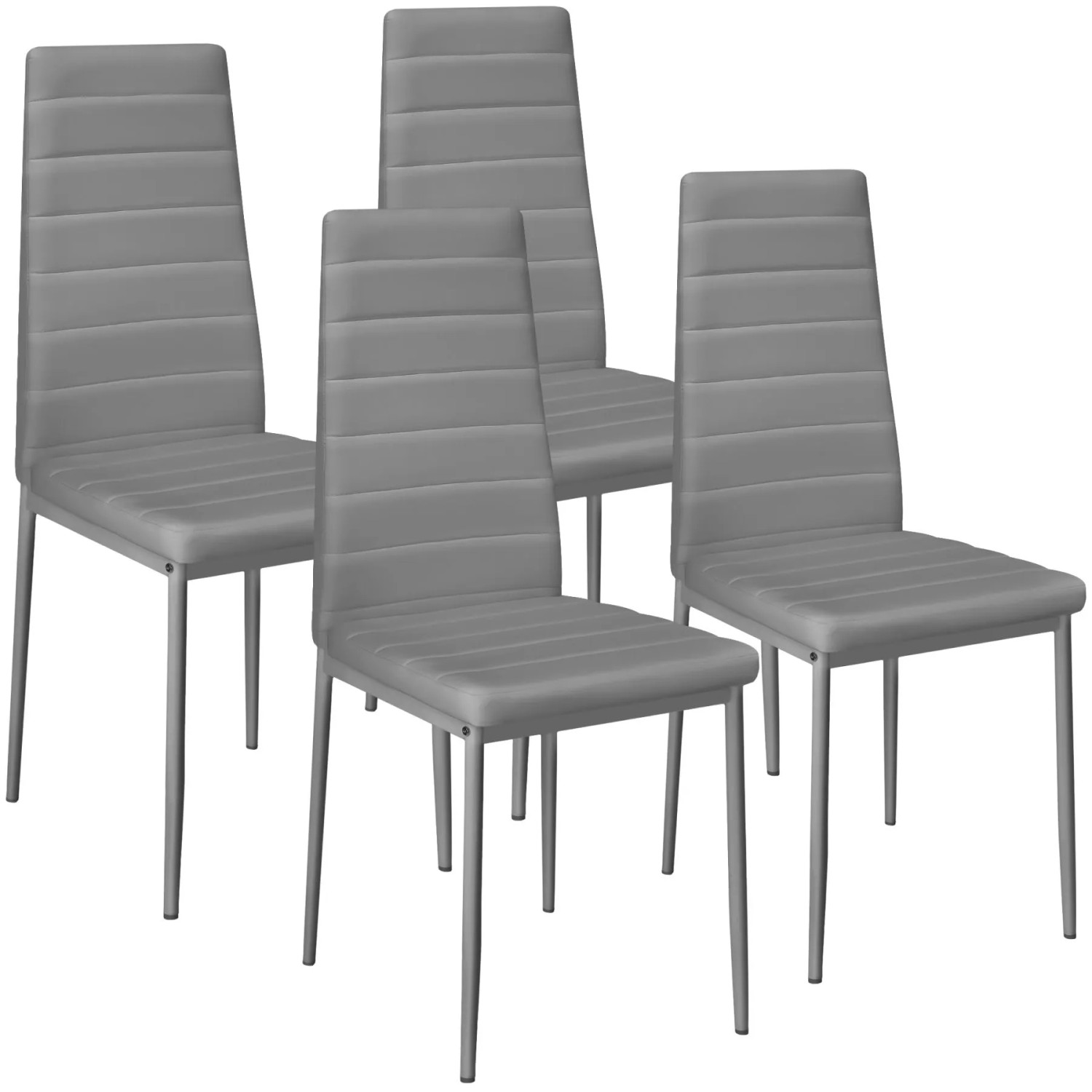 Tectake Set Esszimmerstuhl Thomas Gepolstert Mit Kunstlederbezug Hohe Rückenlehne 4Er Set 45 x 48 x 98 50 cm Grau