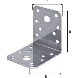 Gleichschenkliger Winkelverbinder aus Edelstahl, 70x70x55mm, mit Löchern für Holzkonstruktionen.