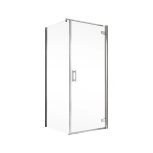 Schulte Toura Drehtür mit Seitenwand, 80x80 cm, Türanschlag rechts. Duschabtrennung mit klarem Glas und silbernen Rahmen.