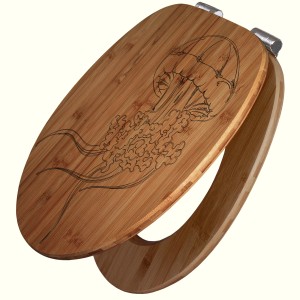 Banjado WC-Sitz aus Bambus mit Quallen-Gravur und Absenkautomatik.