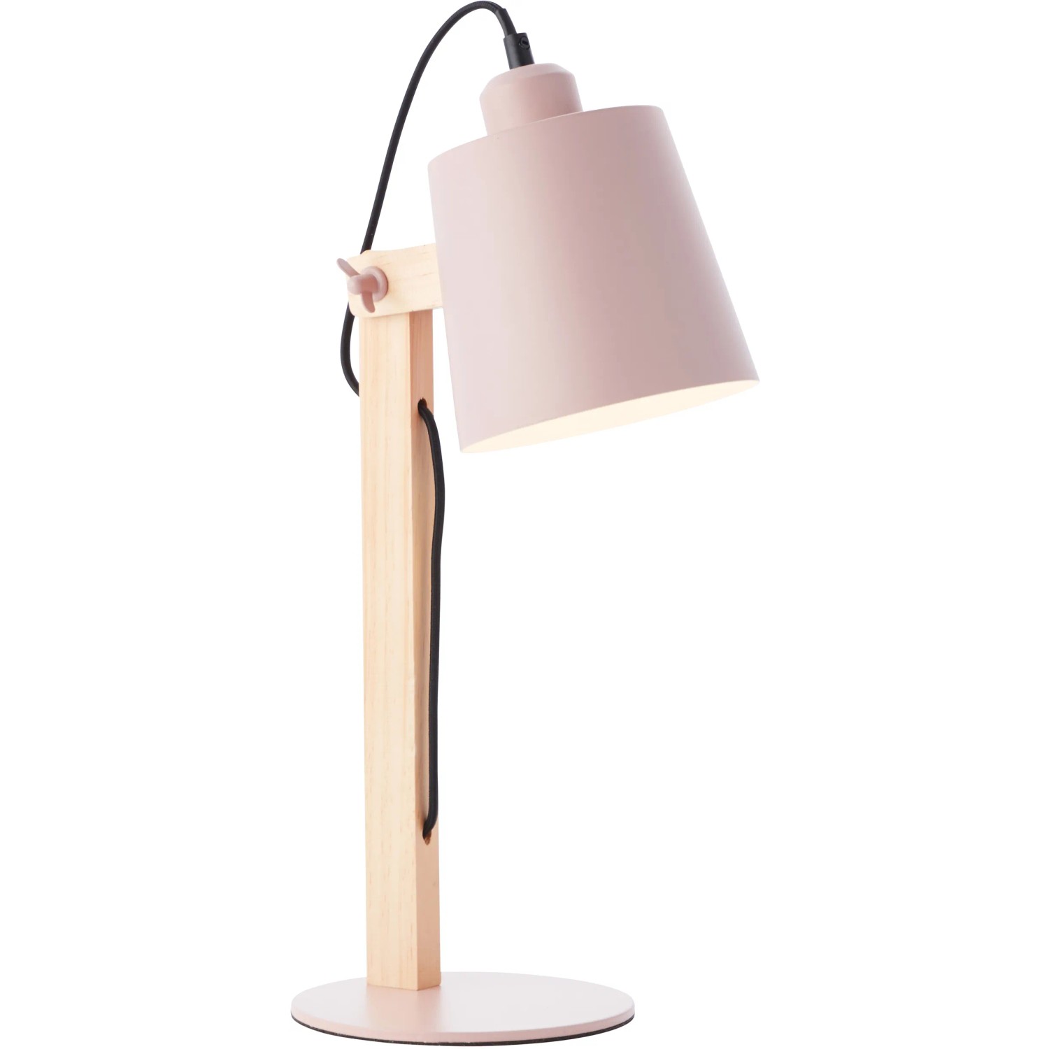 Rosa Tischleuchte Swivel mit Holzfuß. Designlampe für den Innenbereich.