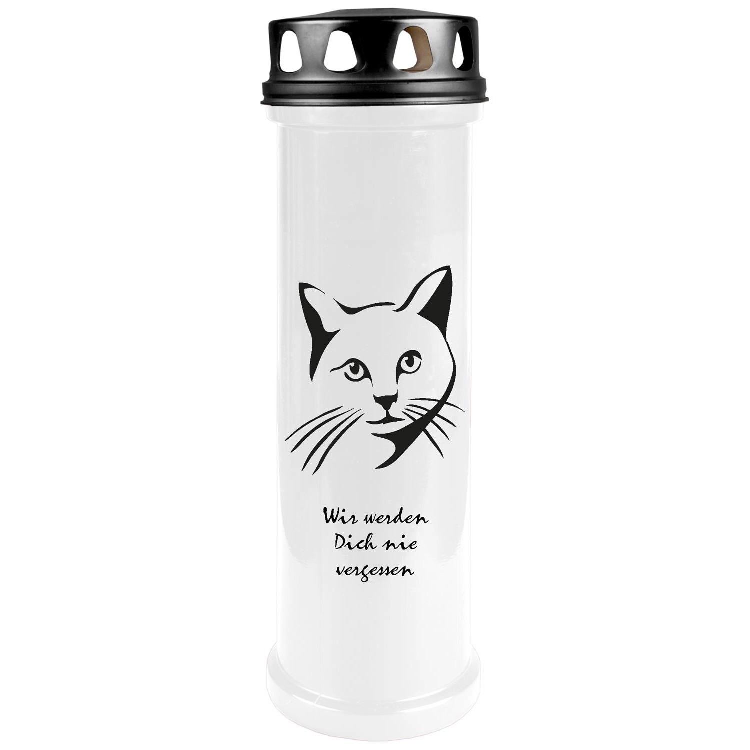 HS Candle Grabkerze Weiß 100h Deckel Schwarz Katze 3 günstig online kaufen