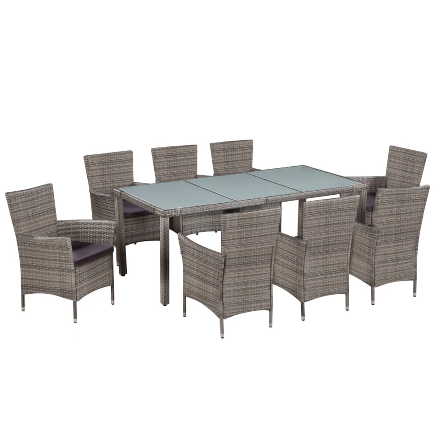 vidaXL 9-Tlg Garten-Essgruppe mit Auflagen Poly Rattan Grau 44070