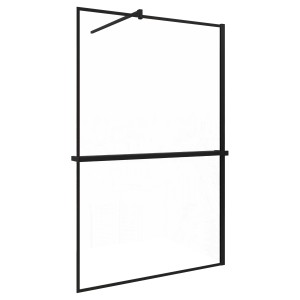 AICA Walk-In Duschwand 90x200cm, schwarzer Rahmen, mit Regal und Handtuchhalter.