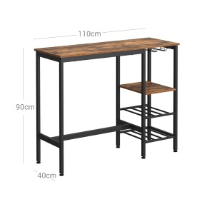 Vasagle Bartisch in Braun-Schwarz mit Wein- und Glasregal, 110x40x90 cm.