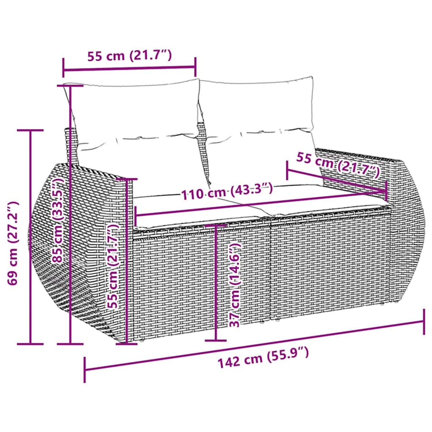 vidaXL Garten-Sofagarnitur, 6-teilig, beige Poly Rattan, mit Maßen. Ideal für Terrasse und Garten.