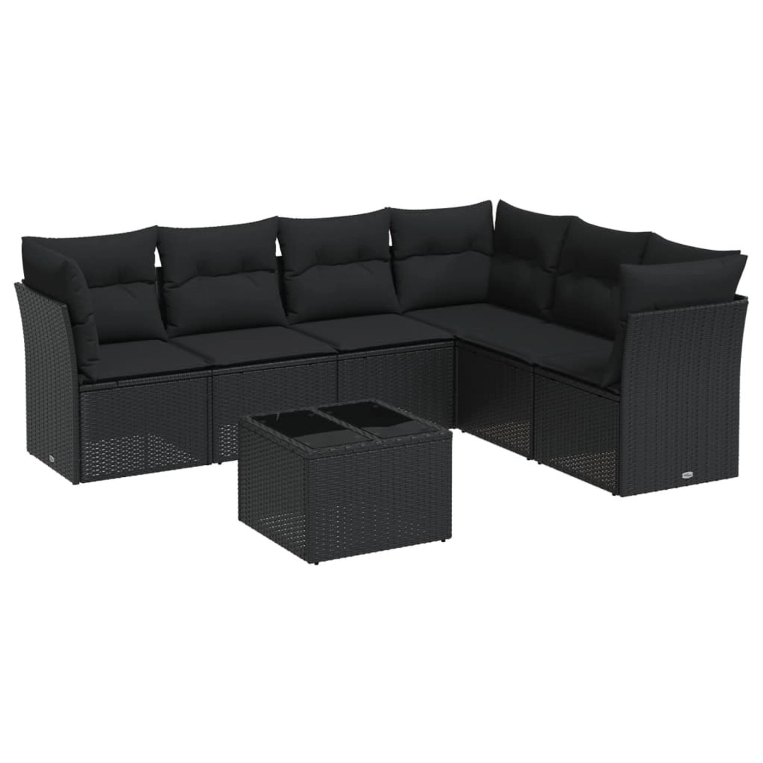 vidaXL 7-tlg Garten-Sofagarnitur mit Kissen Schwarz Poly Rattan Modell 35