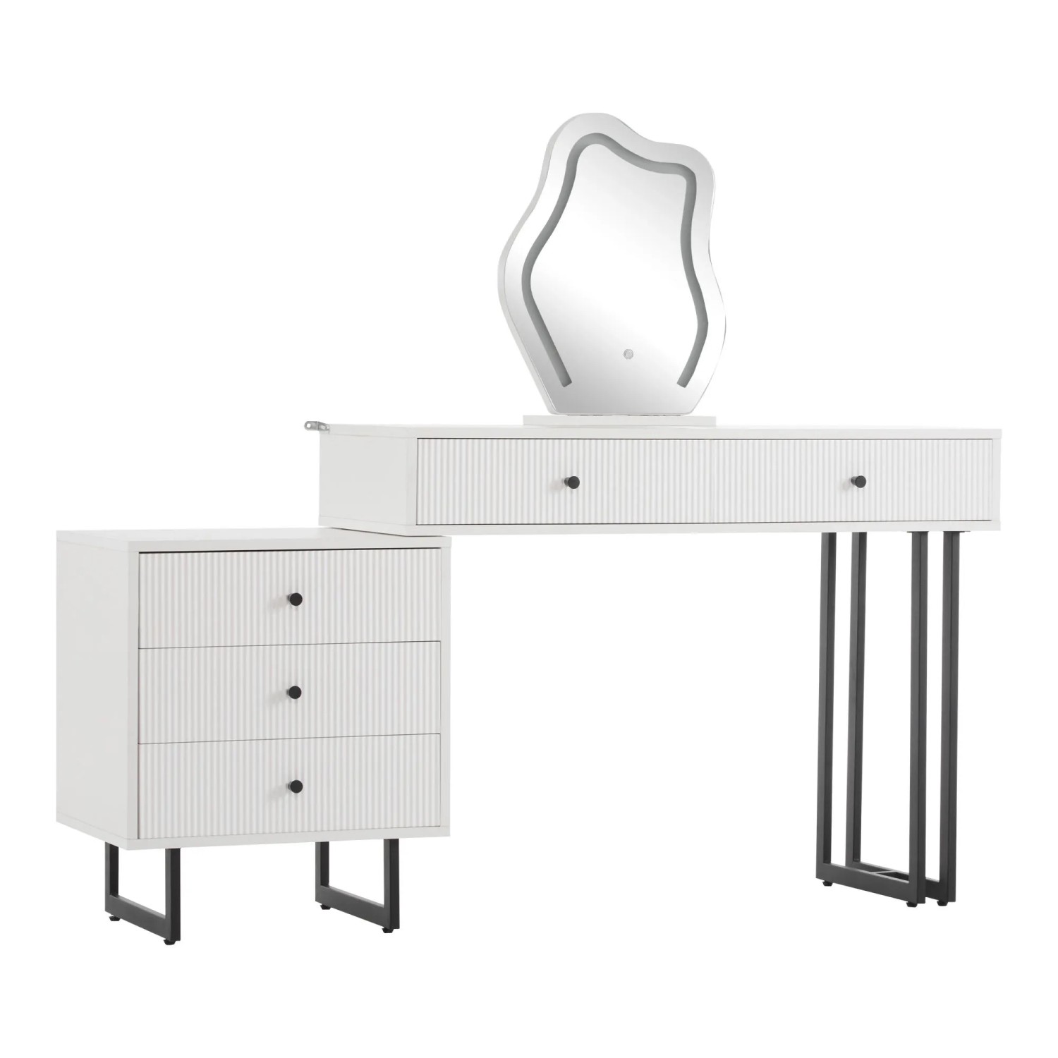 okwish Schminktisch mit LED-Beleuchtung Spiegel Schlafzimmer 100x40x76cm Weiß