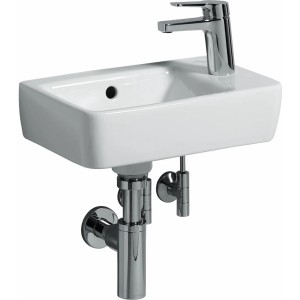 Geberit Renova Compact Handwaschbecken, 40 cm, weiß mit KeraTect Beschichtung und Armatur.