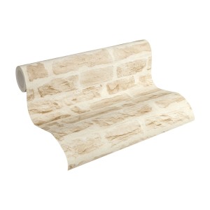 Beige Steinoptik Vliestapete, PROFHOME 355802-GU, Rolle