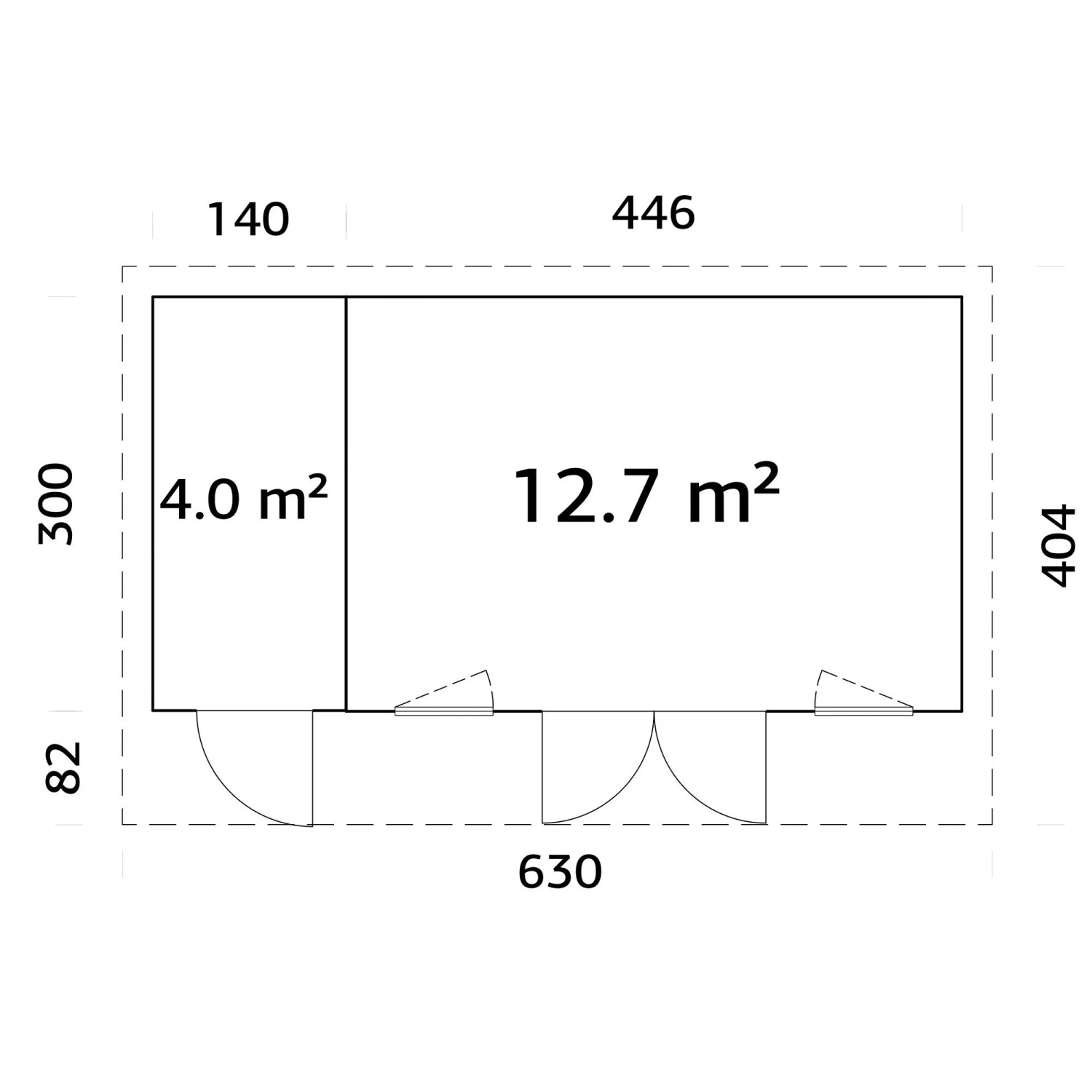 Grundriss Palmako Holz-Gartenhaus Pultdach, 586x300 cm, 16,7 m².