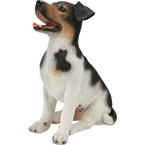 Sitzende Deko-Figur Hund, 29x17x39 cm, aus Polyresin, weiß und schwarz, für die Gartendekoration.