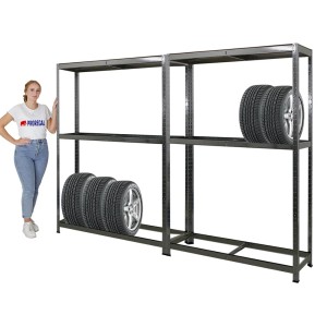 PROREGAL Reifenregal RAGNAR Set, verzinkt, für 8 Reifen auf 2 Ebenen mit Ablage.