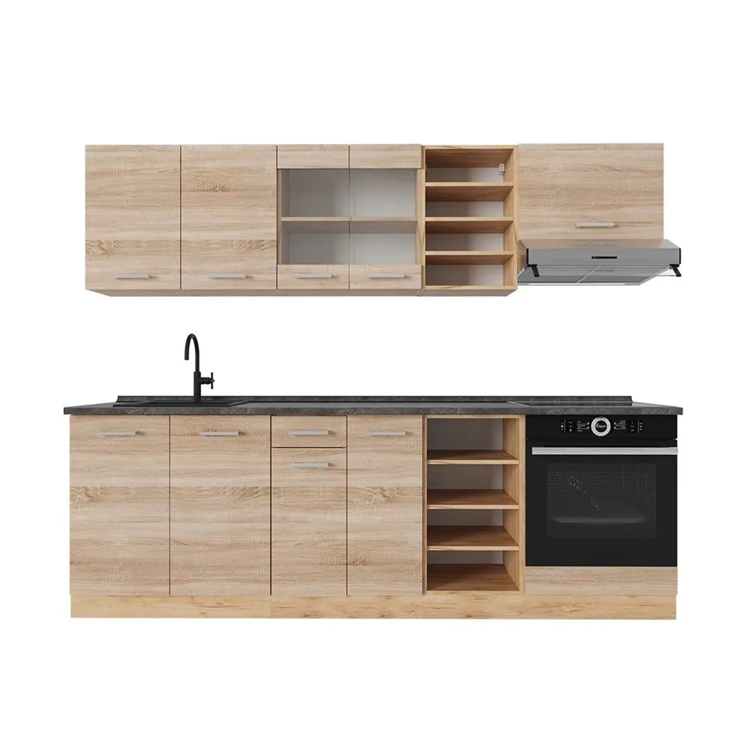 Vicco R-Line Küchenzeile Sonoma Goldkraft Eiche 240 cm AP Anthrazit ohne E-Geräte