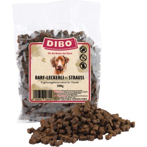 Dibo Hunde-Belohnungssnacks Barf Strauß, 200g, im transparenten Beutel und lose.