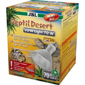 Verpackung der JBL Terrarium-Beleuchtung ReptilDesert L-U-W Light Alu 70W für Wüstenterrarien.