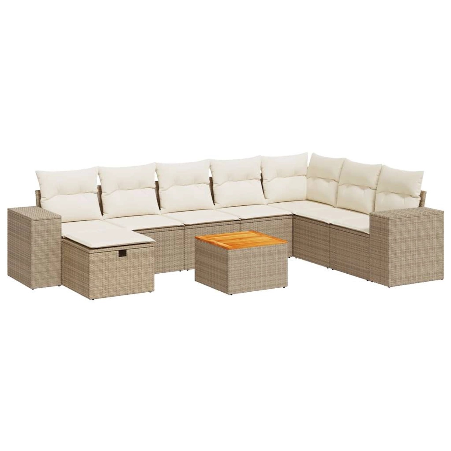 vidaXL 9-Tlg Garten-Sofagarnitur mit Kissen Beige Poly Rattan 3325887 günstig online kaufen