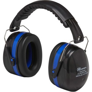 Gebol Kapselgehörschutz Profi Schwarz mit blauem Streifen und verstellbarem Bügel.