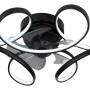 Schwarzer LED-Deckenventilator Loris, Ø 56 cm, mit geschwungenen Leuchten und transparenten Rotorblättern.