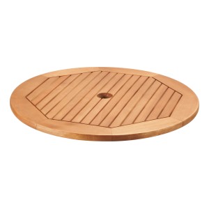 Runde, braune Tischplatte Greenville (Ø 59 cm) für Gartentisch, Holz mit Loch in der Mitte.