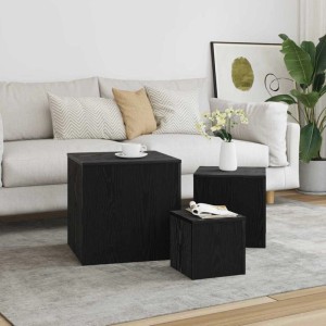 vidaXL 3er-Set Nestingtische, schwarze Eiche, Holzwerkstoff. Beistelltische im Wohnzimmer.