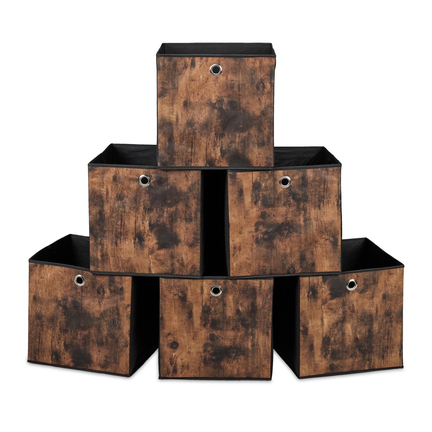 Relaxdays Aufbewahrungsbox 6er Set Vliesstoff Schwarz Braun Faltbar