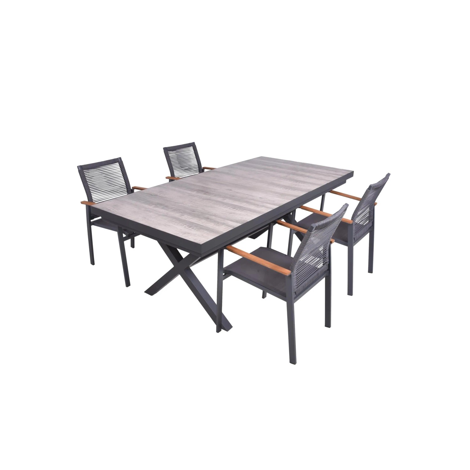 DELUKE Garten-Sitzgruppe JANA 5-tlg. Aluminium Grau Gartenmöbel-Set Gartengarnitur Garten-Essgruppe Stapelstühle G Essti...