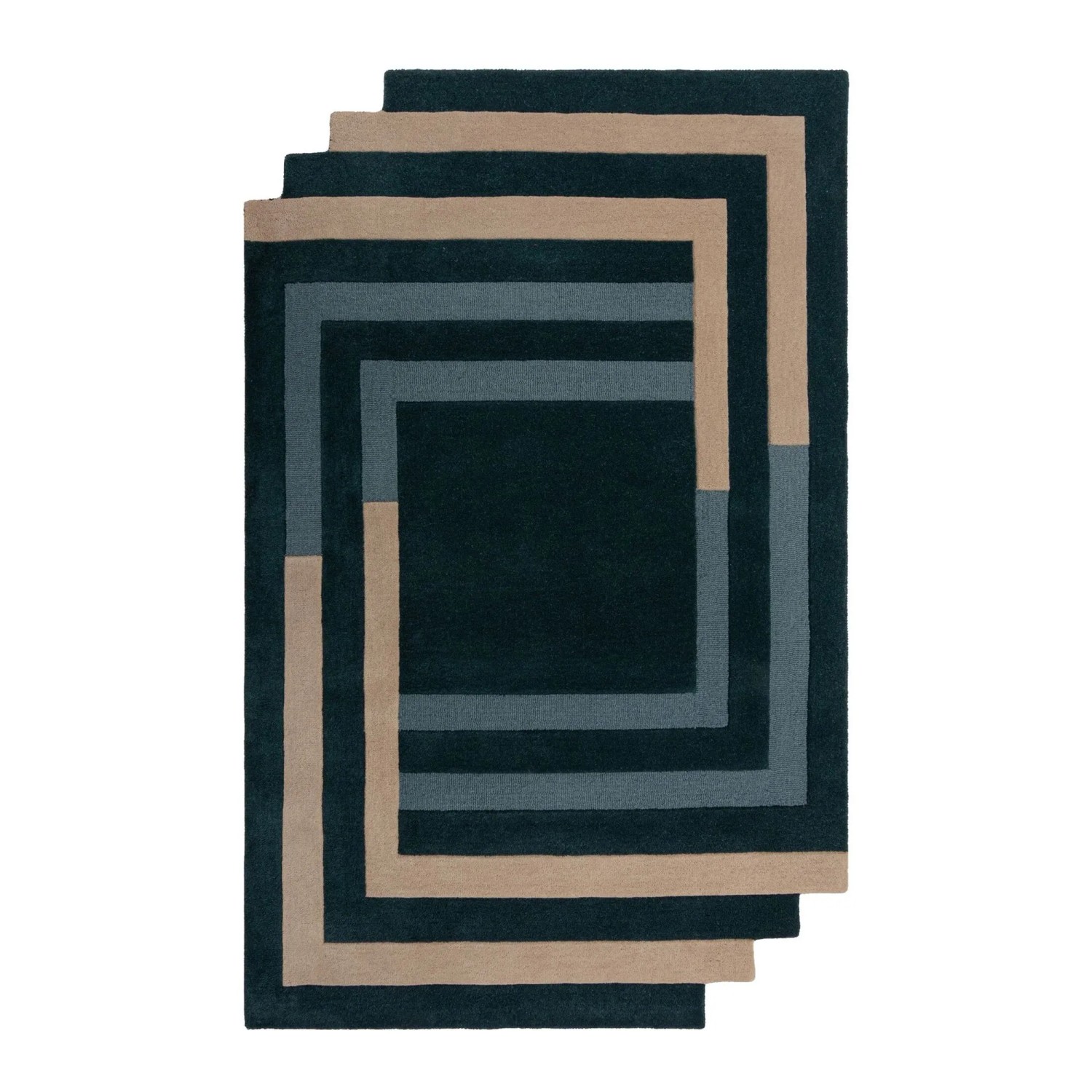Flair Rugs Wollteppich Labyrinth Shaped 200 cm x 290 cm Blau-Beige